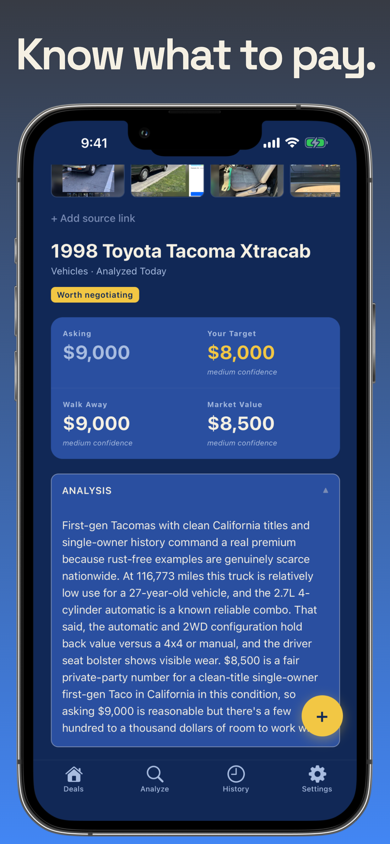 PricePath analysis screen showing price estimate and negotiation strategy